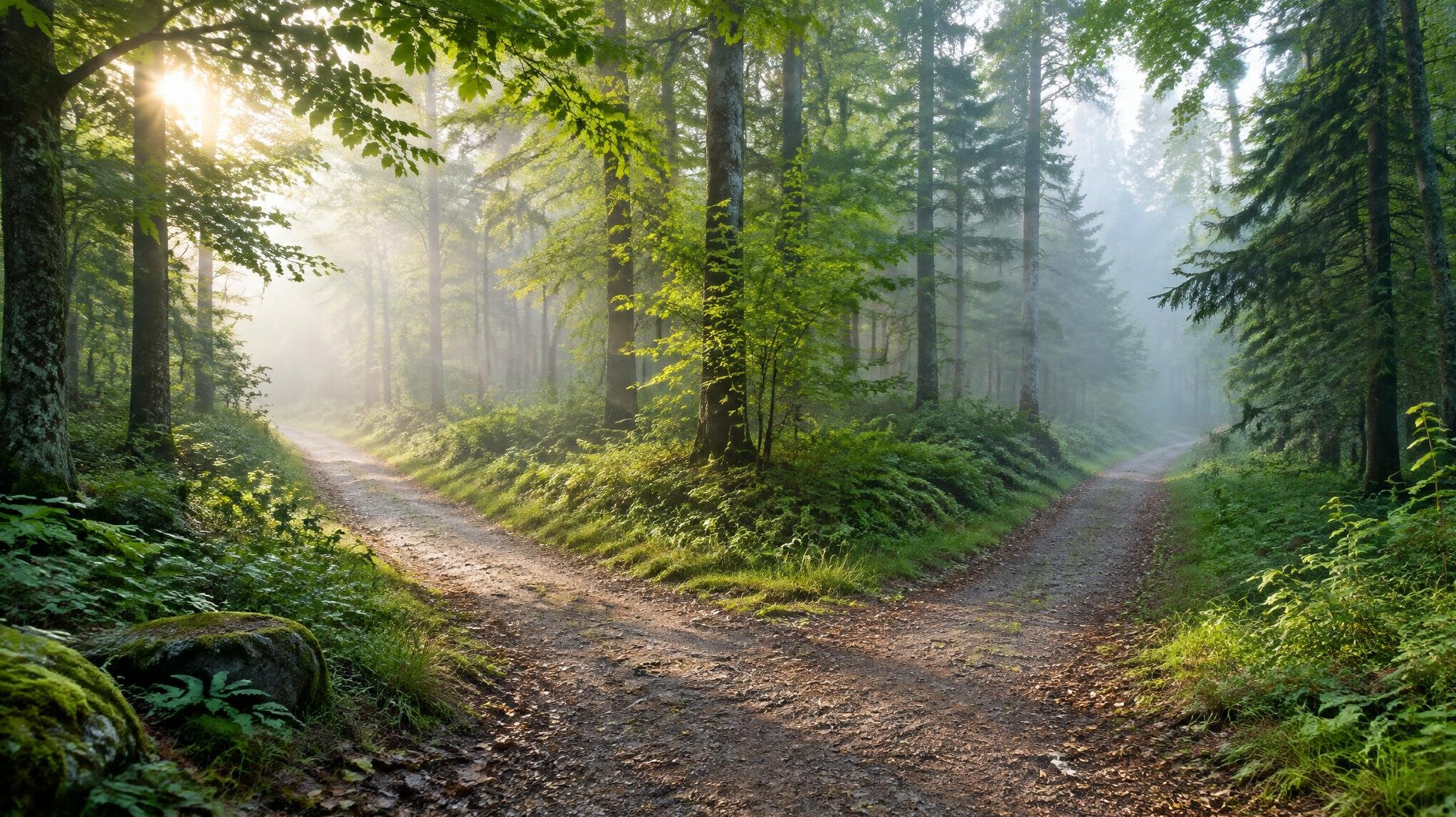 Fork in a forest path symbolizing a decision
